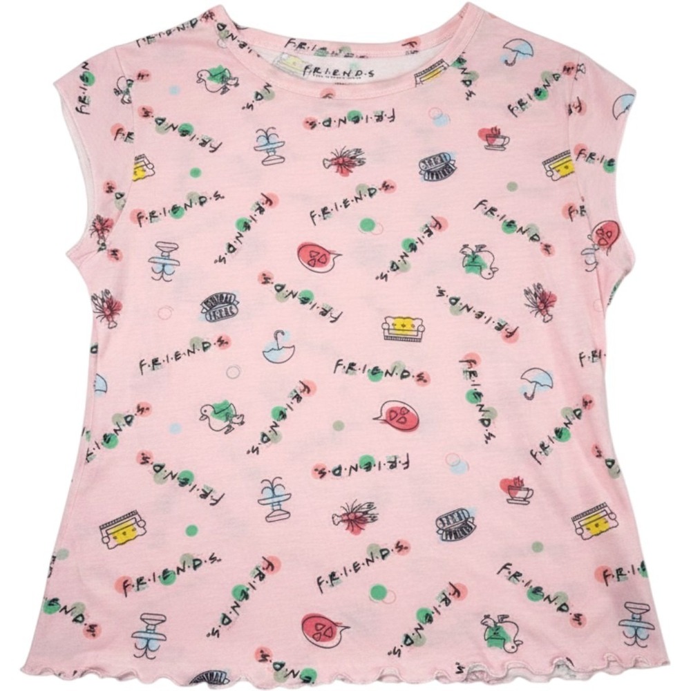 FRIENDS TV Show Pink Top Girls Sz S 4-6 Retro 90s Style Central Perk Icons Tee